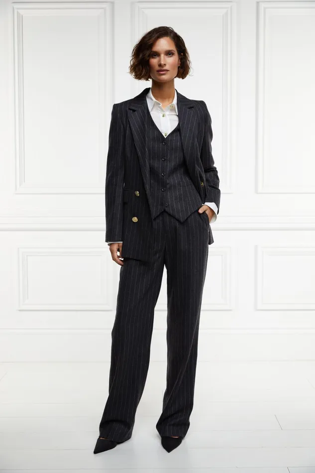 Holland Cooper Hampton Waistcoat Charcoal Pinstripe Women Waistcoats