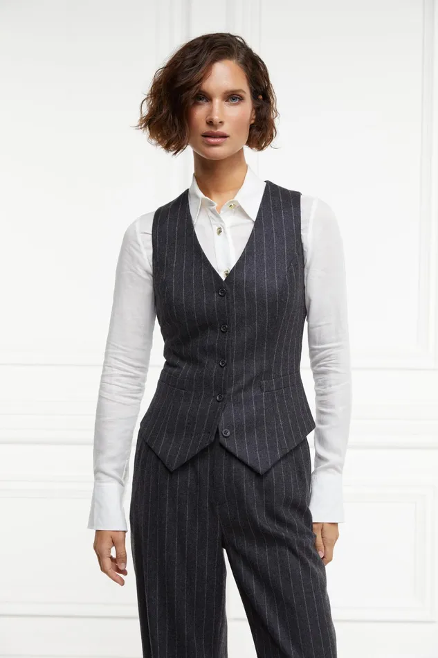Holland Cooper Hampton Waistcoat Charcoal Pinstripe Women Waistcoats