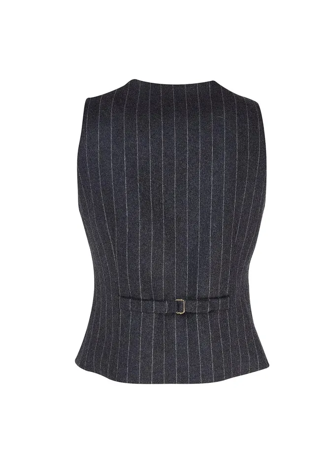 Holland Cooper Hampton Waistcoat Charcoal Pinstripe Women Waistcoats