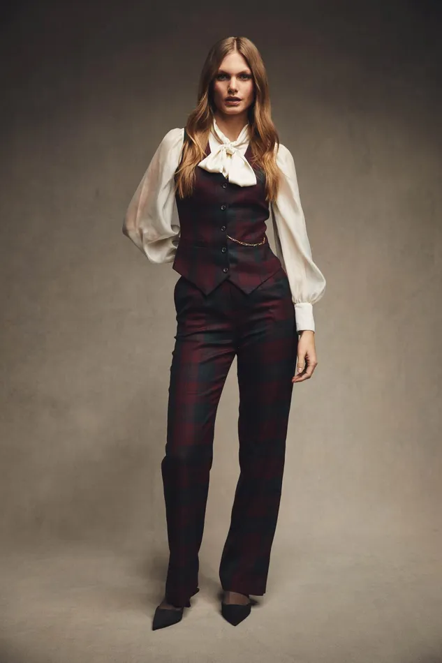 Holland Cooper Hampton Waistcoat Mulberry Tartan Women Tailoring Holland Cooper Hampton Waistcoat Mulberry Tartan Women Tailoring