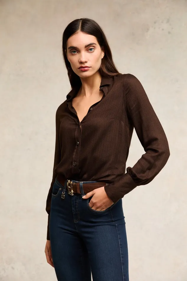Holland Cooper Heritage Shirt Tobacco Herringbone Women Shirts and Blouses