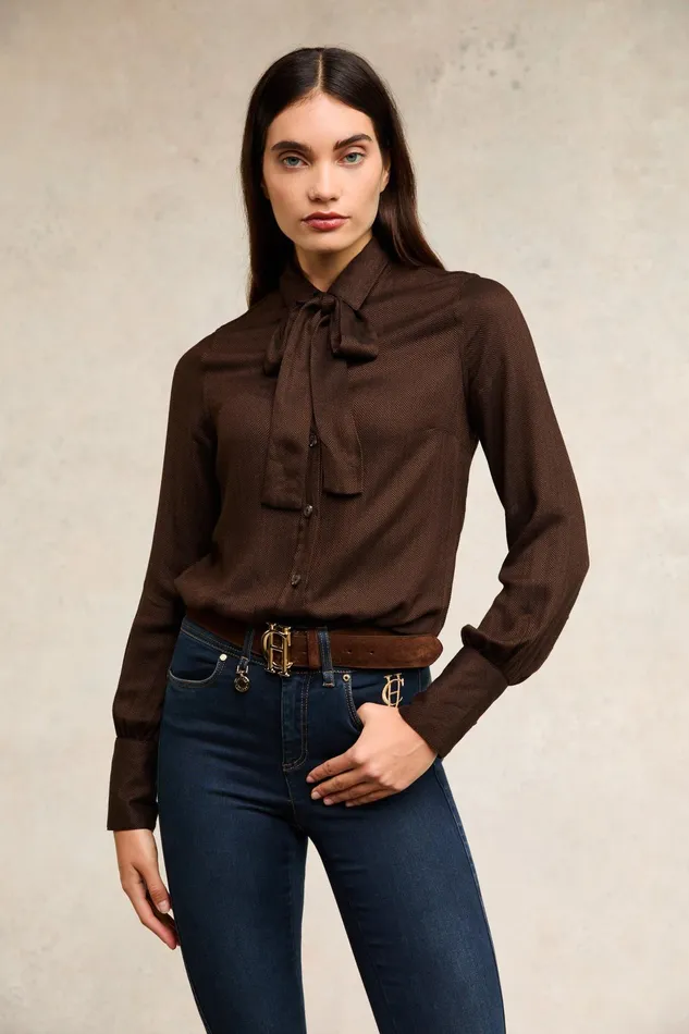 Holland Cooper Heritage Shirt Tobacco Herringbone Women Shirts and Blouses Holland Cooper Heritage Shirt Tobacco Herringbone Women Shirts and Blouses