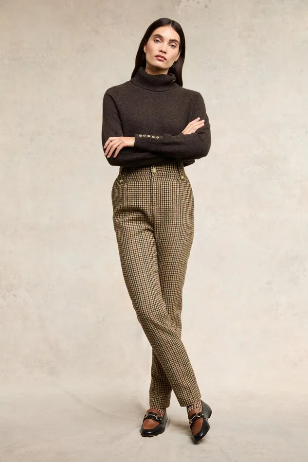 Holland Cooper High Waisted Peg Trouser Hailes Green Tweed Women Trousers