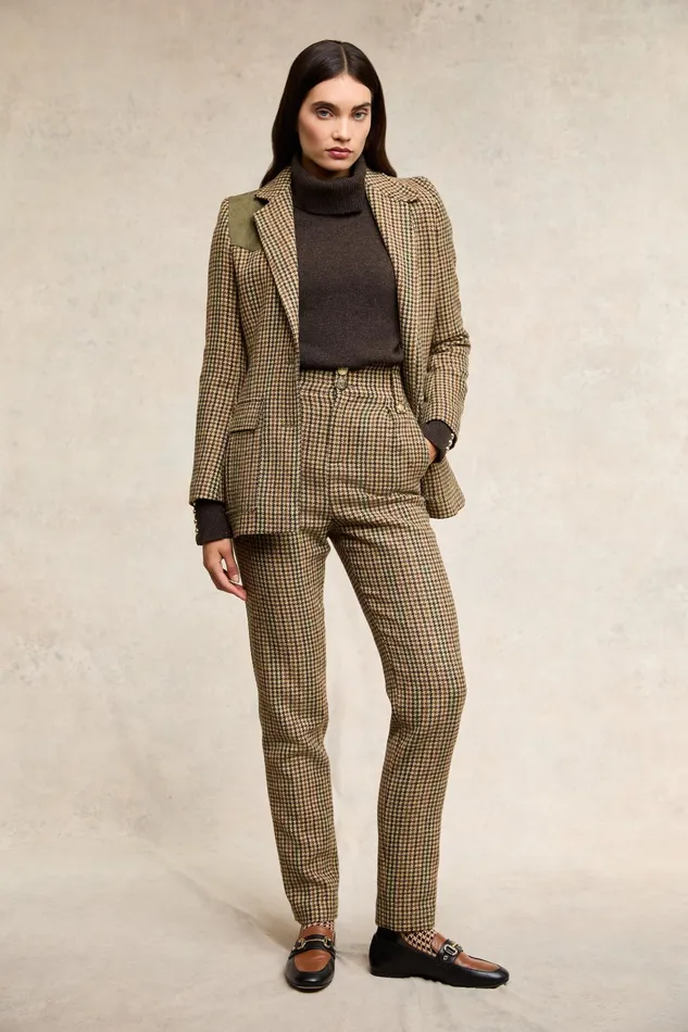 Holland Cooper High Waisted Peg Trouser Hailes Green Tweed Women Trousers Holland Cooper High Waisted Peg Trouser Hailes Green Tweed Women Trousers