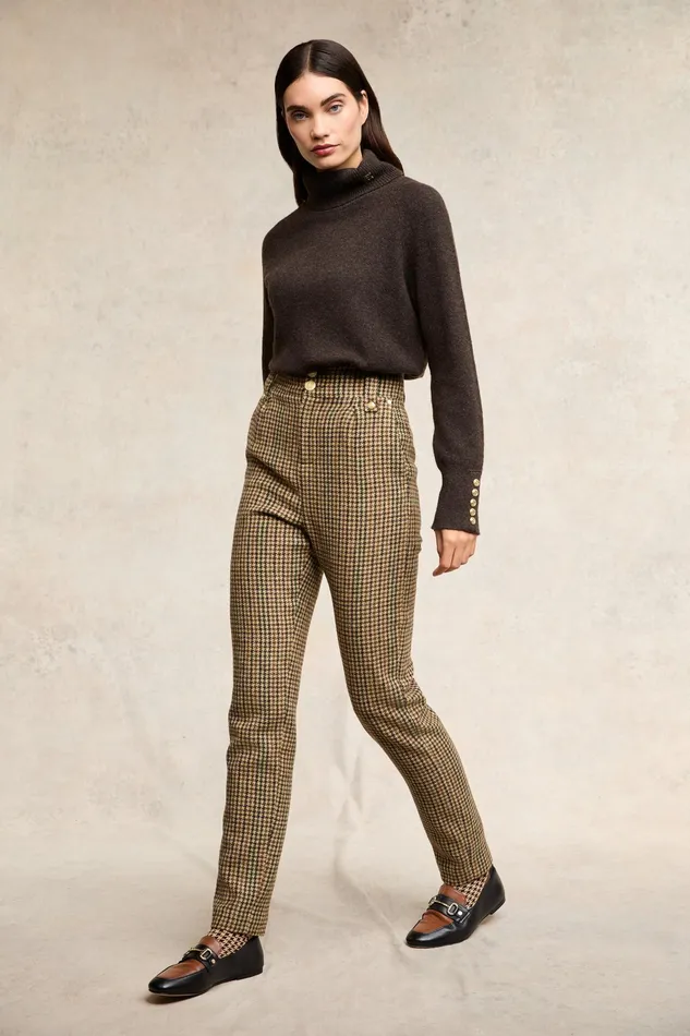 Holland Cooper High Waisted Peg Trouser Hailes Green Tweed Women Trousers Holland Cooper High Waisted Peg Trouser Hailes Green Tweed Women Trousers