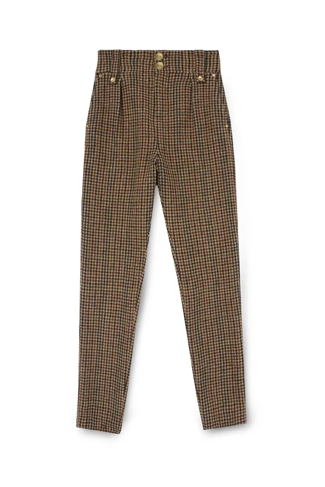 Holland Cooper High Waisted Peg Trouser Hailes Green Tweed Women Trousers Holland Cooper High Waisted Peg Trouser Hailes Green Tweed Women Trousers
