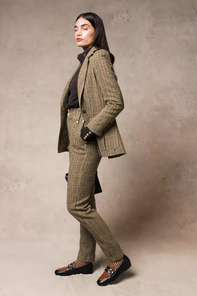 Holland Cooper High Waisted Peg Trouser Hailes Green Tweed Women Trousers Holland Cooper High Waisted Peg Trouser Hailes Green Tweed Women Trousers