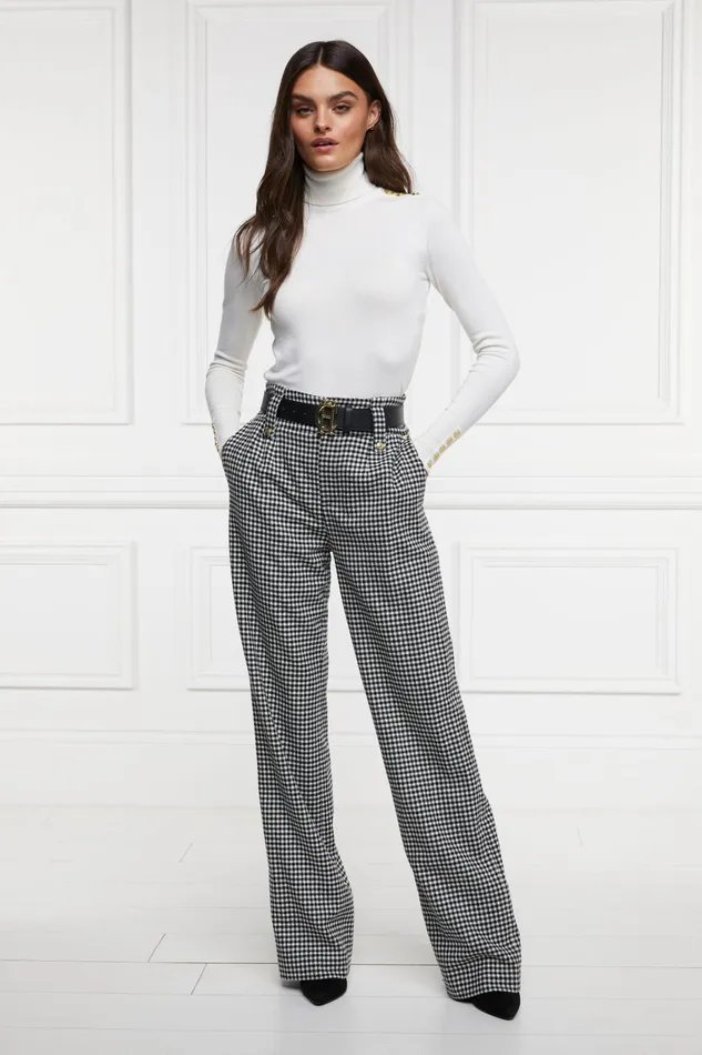 Holland Cooper High Waisted Straight Trouser Black and White Puppy Tooth Women Tailoring Holland Cooper High Waisted Straight Trouser Black and White Puppy Tooth Women Tailoring