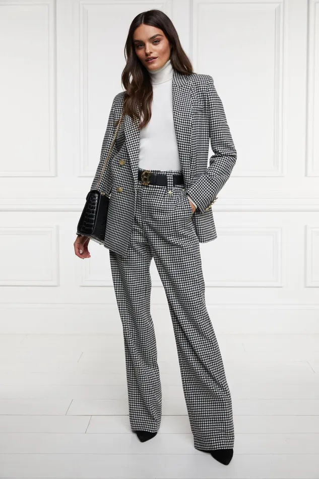 Holland Cooper High Waisted Straight Trouser Black and White Puppy Tooth Women Tailoring Holland Cooper High Waisted Straight Trouser Black and White Puppy Tooth Women Tailoring