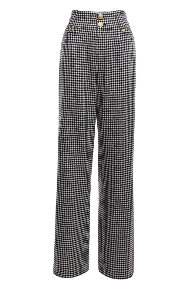 Holland Cooper High Waisted Straight Trouser Black and White Puppy Tooth Women Tailoring Holland Cooper High Waisted Straight Trouser Black and White Puppy Tooth Women Tailoring