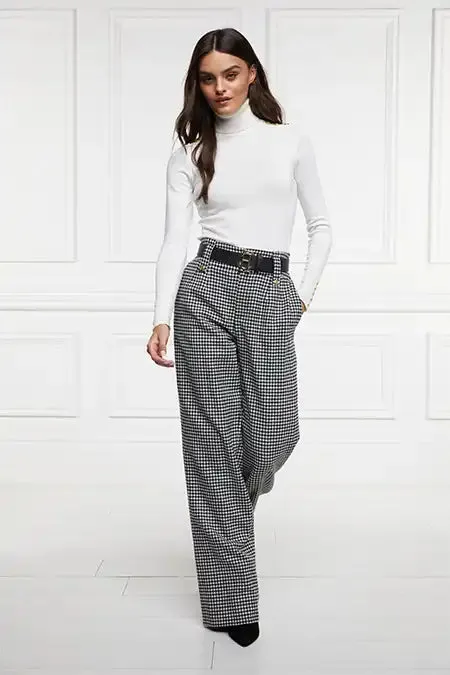 Holland Cooper High Waisted Straight Trouser Black and White Puppy Tooth Women Tailoring Holland Cooper High Waisted Straight Trouser Black and White Puppy Tooth Women Tailoring