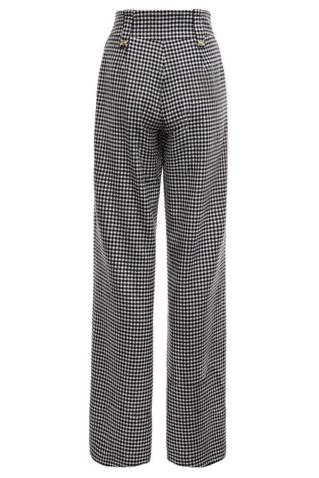 Holland Cooper High Waisted Straight Trouser Black and White Puppy Tooth Women Tailoring Holland Cooper High Waisted Straight Trouser Black and White Puppy Tooth Women Tailoring