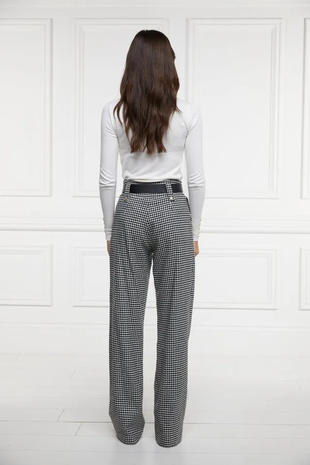 Holland Cooper High Waisted Straight Trouser Black and White Puppy Tooth Women Tailoring Holland Cooper High Waisted Straight Trouser Black and White Puppy Tooth Women Tailoring
