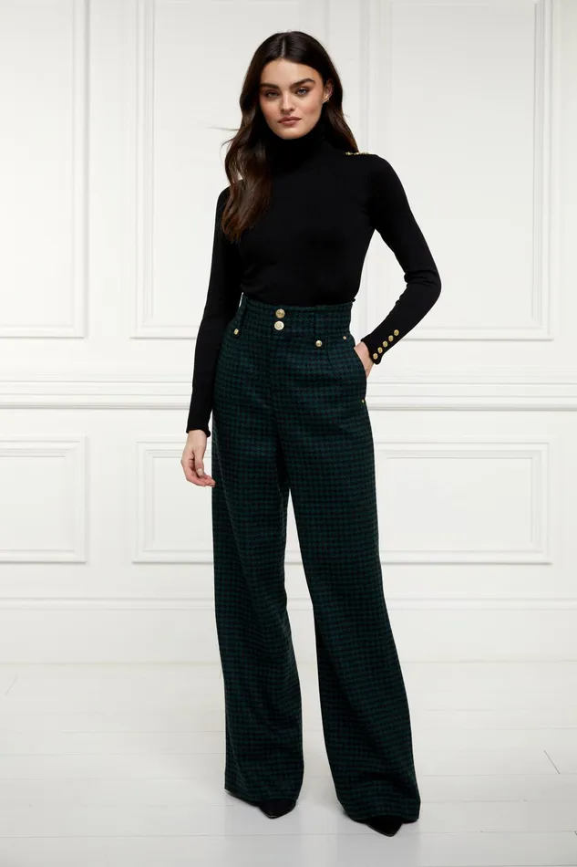Holland Cooper High Waisted Straight Trouser Emerald Houndstooth Women Tailoring Holland Cooper High Waisted Straight Trouser Emerald Houndstooth Women Tailoring