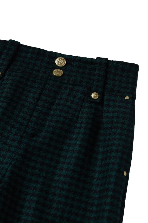 Holland Cooper High Waisted Straight Trouser Emerald Houndstooth Women Tailoring Holland Cooper High Waisted Straight Trouser Emerald Houndstooth Women Tailoring