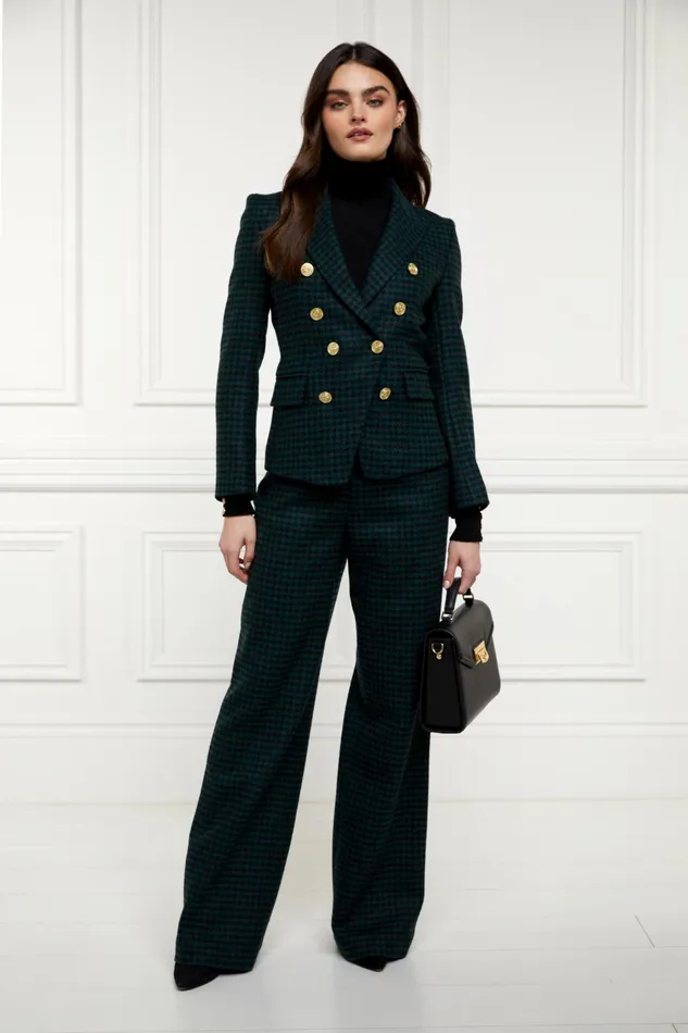 Holland Cooper High Waisted Straight Trouser Emerald Houndstooth Women Tailoring Holland Cooper High Waisted Straight Trouser Emerald Houndstooth Women Tailoring