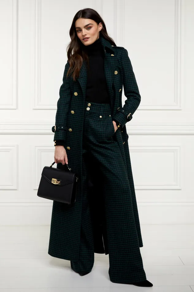 Holland Cooper High Waisted Straight Trouser Emerald Houndstooth Women Tailoring Holland Cooper High Waisted Straight Trouser Emerald Houndstooth Women Tailoring