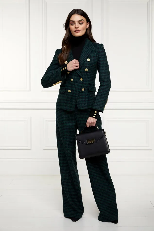 Holland Cooper High Waisted Straight Trouser Emerald Houndstooth Women Tailoring Holland Cooper High Waisted Straight Trouser Emerald Houndstooth Women Tailoring