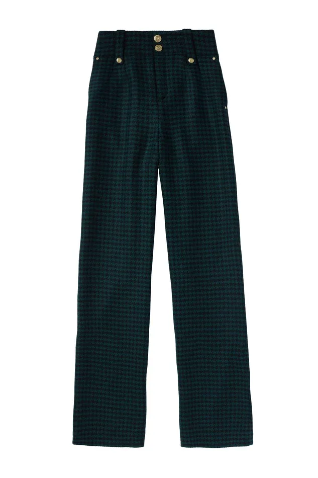 Holland Cooper High Waisted Straight Trouser Emerald Houndstooth Women Tailoring Holland Cooper High Waisted Straight Trouser Emerald Houndstooth Women Tailoring