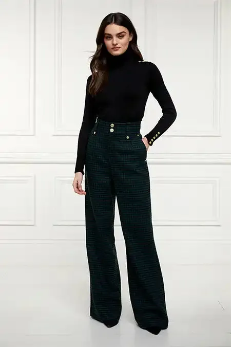 Holland Cooper High Waisted Straight Trouser Emerald Houndstooth Women Tailoring Holland Cooper High Waisted Straight Trouser Emerald Houndstooth Women Tailoring