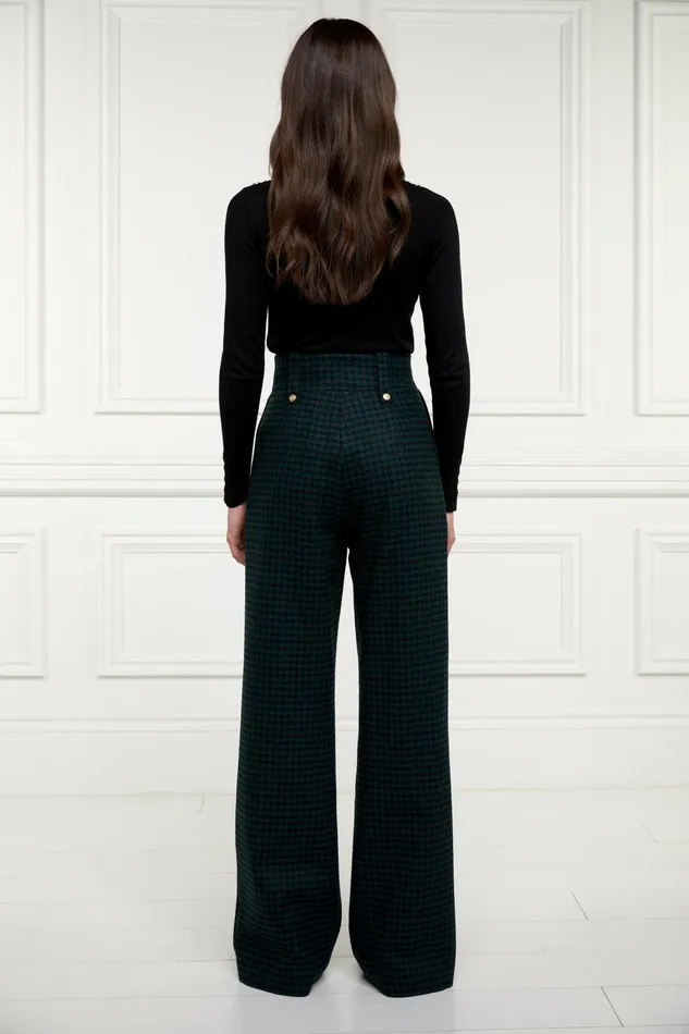 Holland Cooper High Waisted Straight Trouser Emerald Houndstooth Women Tailoring Holland Cooper High Waisted Straight Trouser Emerald Houndstooth Women Tailoring