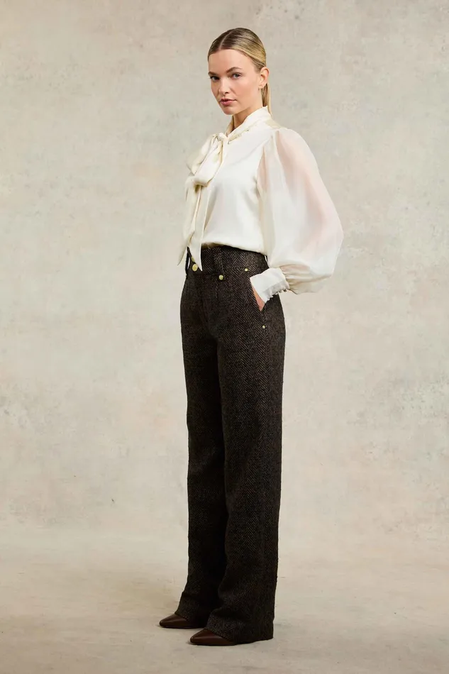 Holland Cooper High Waisted Straight Trouser Walnut Herringbone Women Tailoring Holland Cooper High Waisted Straight Trouser Walnut Herringbone Women Tailoring