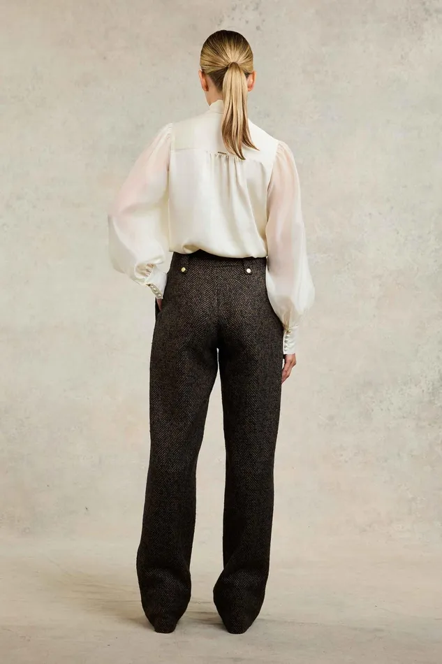 Holland Cooper High Waisted Straight Trouser Walnut Herringbone Women Tailoring Holland Cooper High Waisted Straight Trouser Walnut Herringbone Women Tailoring