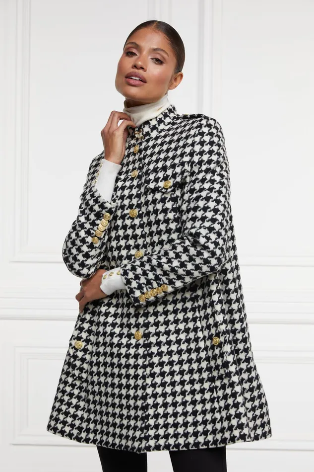 Holland Cooper Highbury Cape Coat Large Scale Houndstooth Women Tailoring