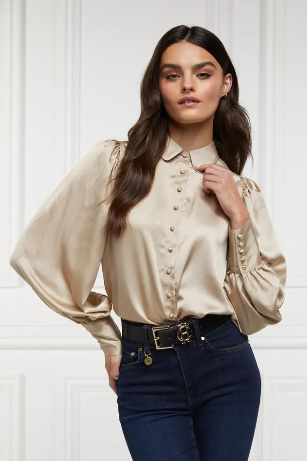 Holland Cooper Isla Satin Shirt Champagne Women Shirts and Blouses