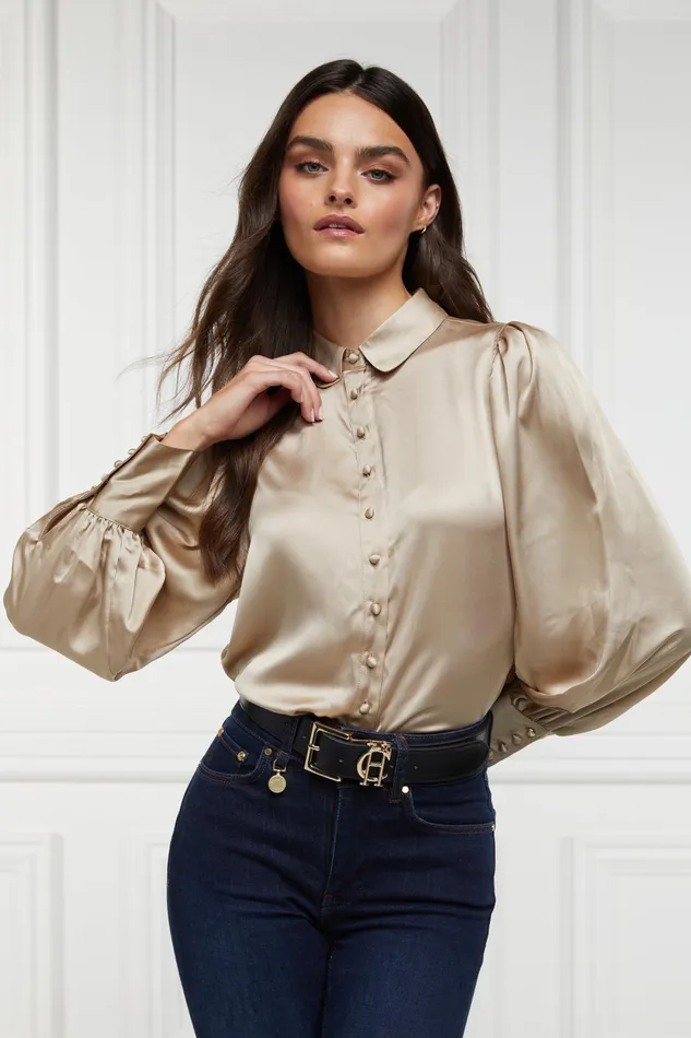 Holland Cooper Isla Satin Shirt Champagne Women Shirts and Blouses Holland Cooper Isla Satin Shirt Champagne Women Shirts and Blouses