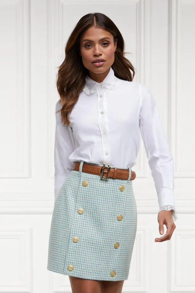 Holland Cooper Knightsbridge Skirt Teal Houndstooth Women Tailoring