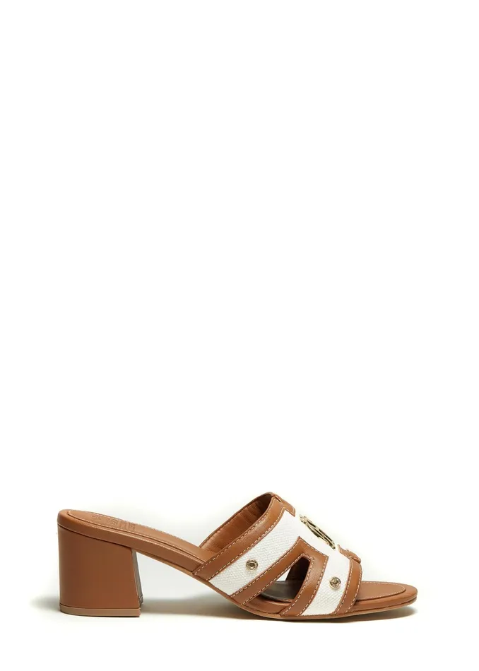 Holland Cooper Monogram Mule Tan Canvas Women Sandals and Slides
