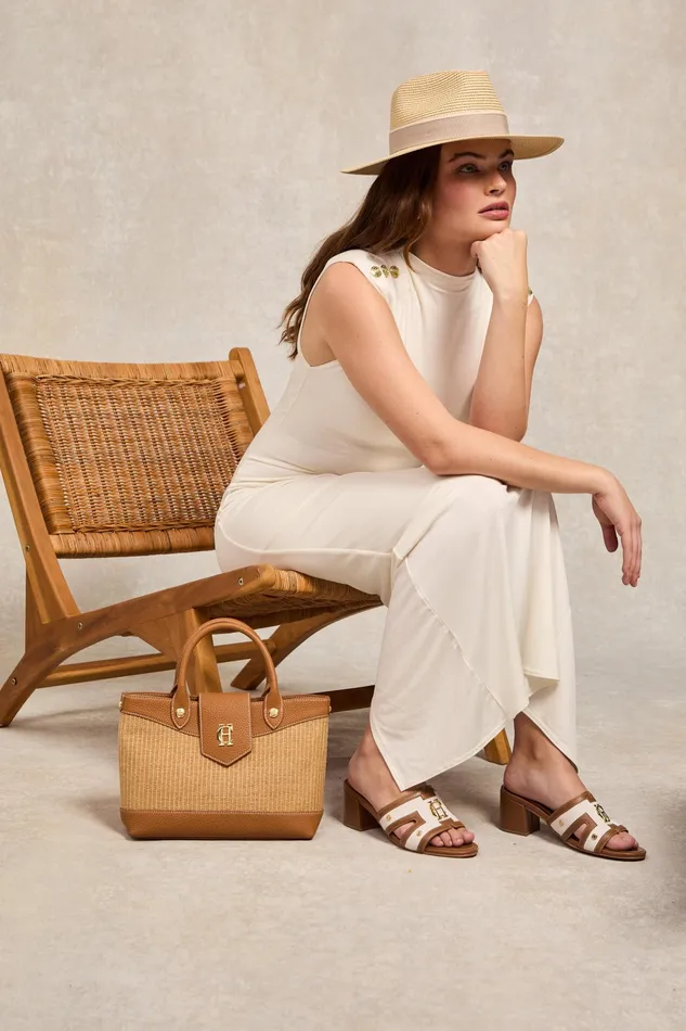 Holland Cooper Monogram Mule Tan Canvas Women Sandals and Slides Holland Cooper Monogram Mule Tan Canvas Women Sandals and Slides