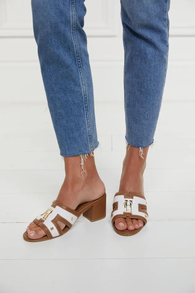 Holland Cooper Monogram Mule Tan Canvas Women Sandals and Slides Holland Cooper Monogram Mule Tan Canvas Women Sandals and Slides