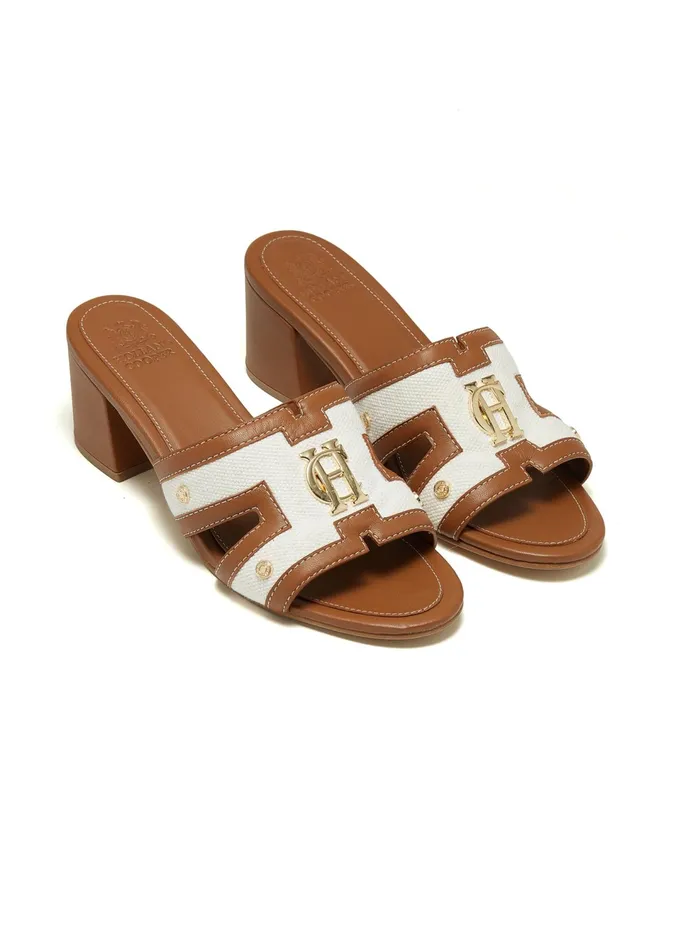 Holland Cooper Monogram Mule Tan Canvas Women Sandals and Slides Holland Cooper Monogram Mule Tan Canvas Women Sandals and Slides