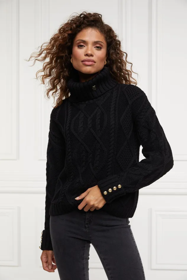 Holland Cooper Noveli Cable Knit Black Women Knitwear Holland Cooper Noveli Cable Knit Black Women Knitwear