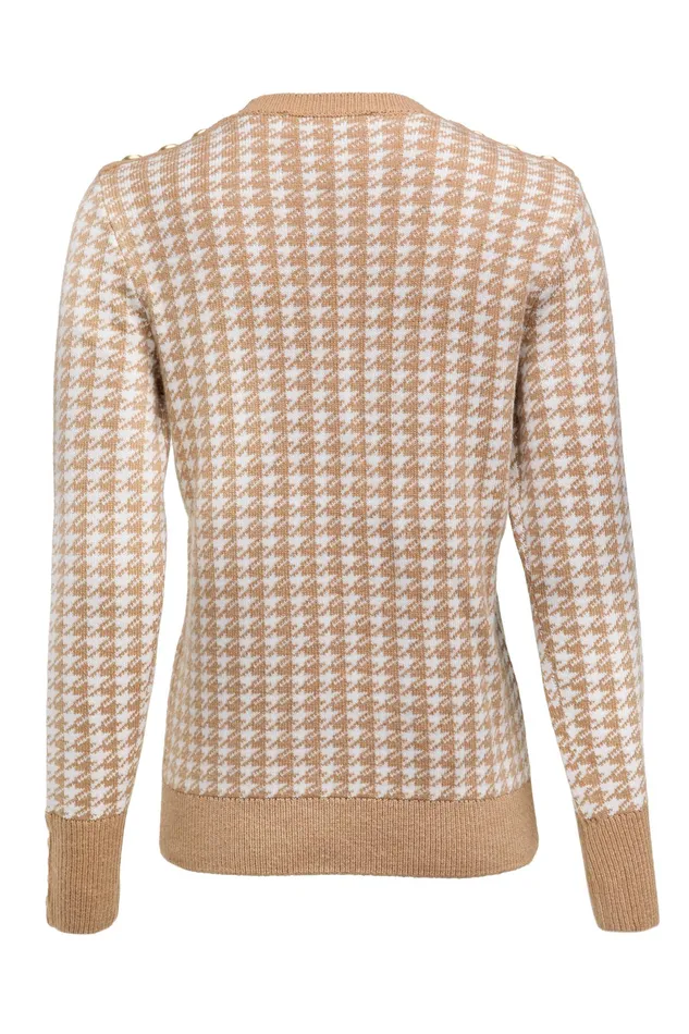 Holland Cooper Panel Crew Neck Knit Camel Houndstooth Women Knitwear Holland Cooper Panel Crew Neck Knit Camel Houndstooth Women Knitwear