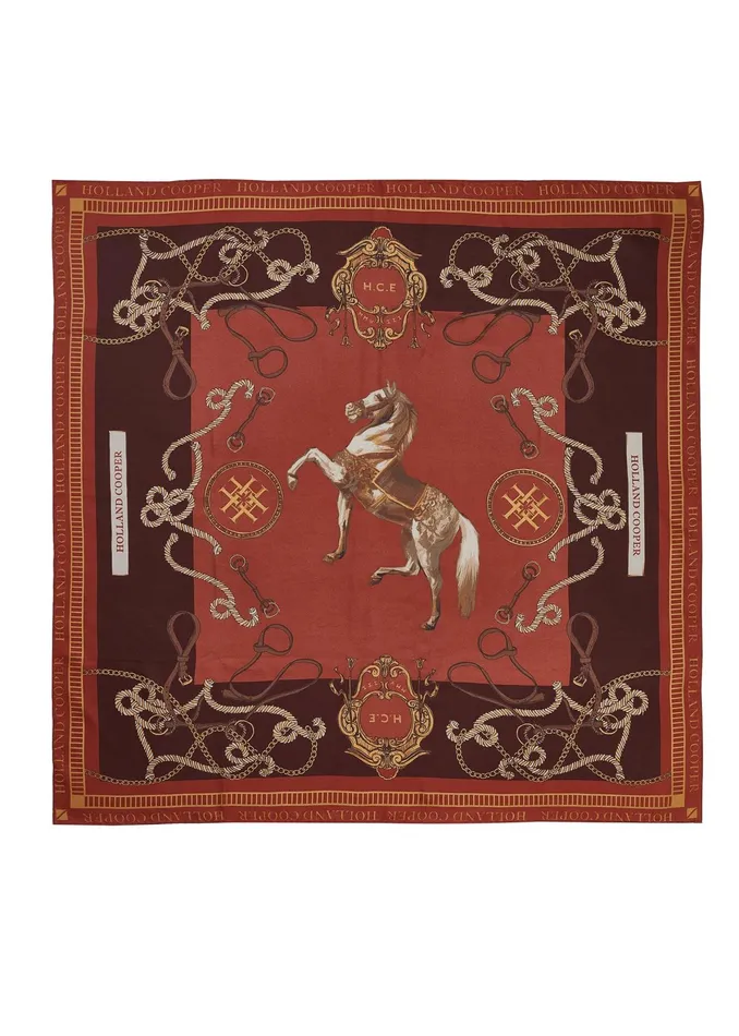 Holland Cooper Regal Horse Silk Scarf Caramel Women Keyrings