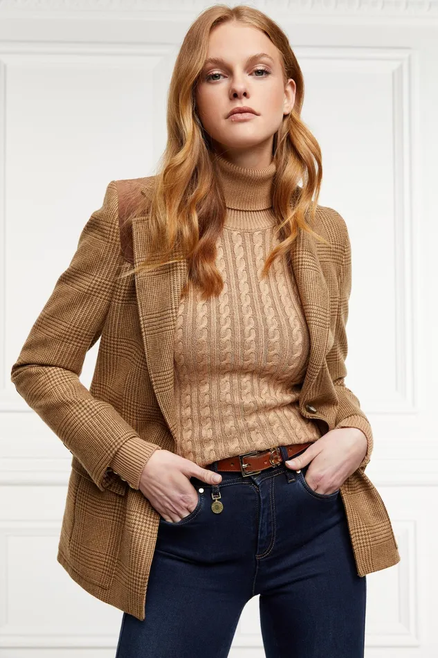 Holland Cooper Seattle Roll Neck Cable Knit Dark Camel Marl Women Knitwear Holland Cooper Seattle Roll Neck Cable Knit Dark Camel Marl Women Knitwear