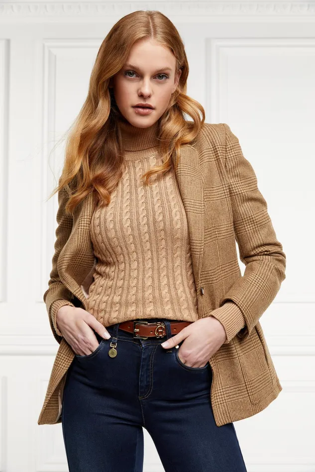 Holland Cooper Seattle Roll Neck Cable Knit Dark Camel Marl Women Knitwear Holland Cooper Seattle Roll Neck Cable Knit Dark Camel Marl Women Knitwear