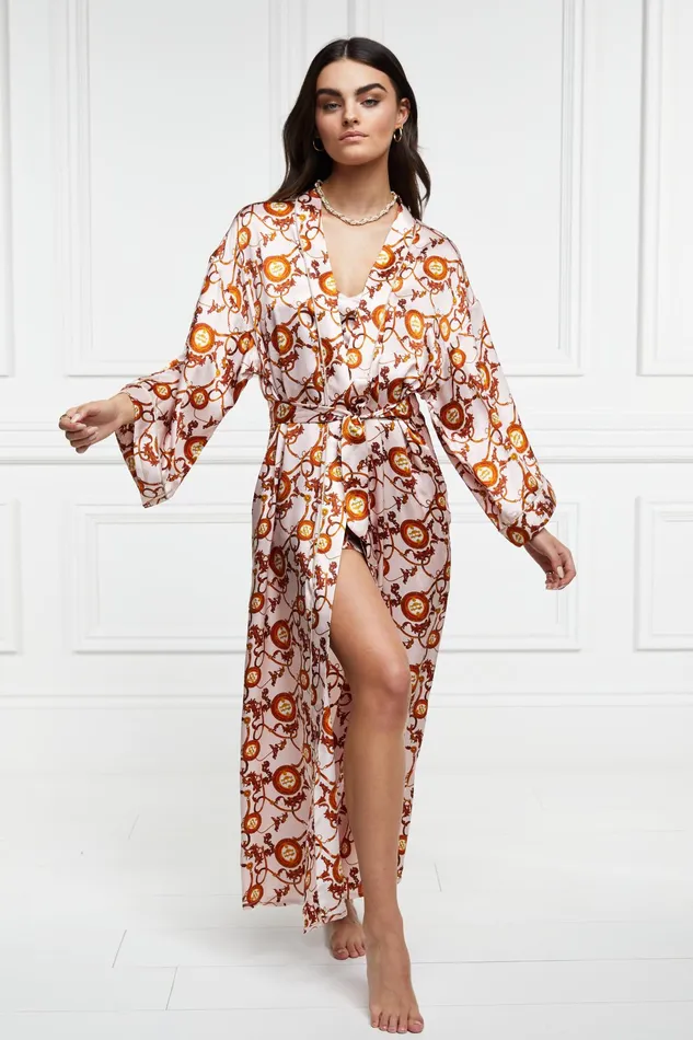 Holland Cooper Silk Full Length Dressing Gown Blush Women Sleepwear Holland Cooper Silk Full Length Dressing Gown Blush Women Sleepwear