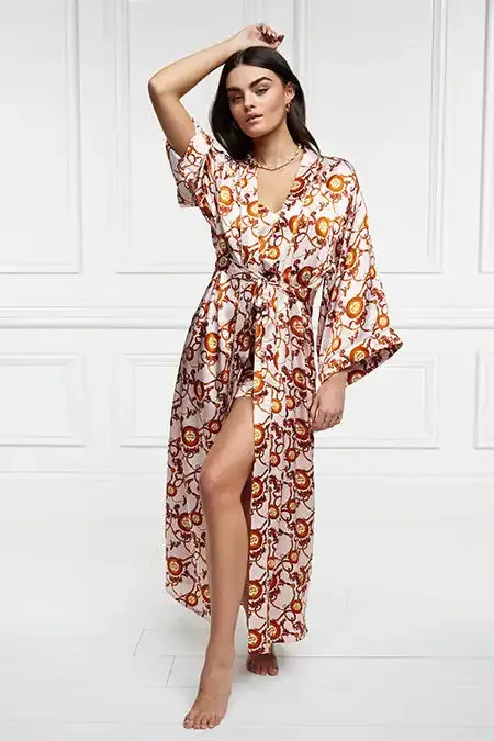 Holland Cooper Silk Full Length Dressing Gown Blush Women Sleepwear Holland Cooper Silk Full Length Dressing Gown Blush Women Sleepwear