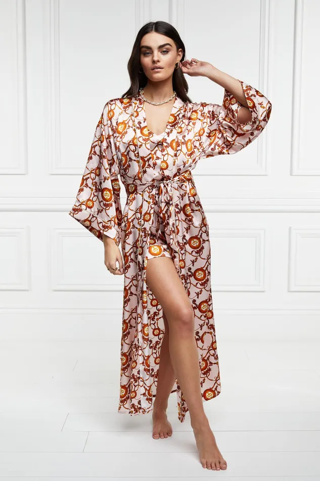 Holland Cooper Silk Full Length Dressing Gown Blush Women Sleepwear Holland Cooper Silk Full Length Dressing Gown Blush Women Sleepwear