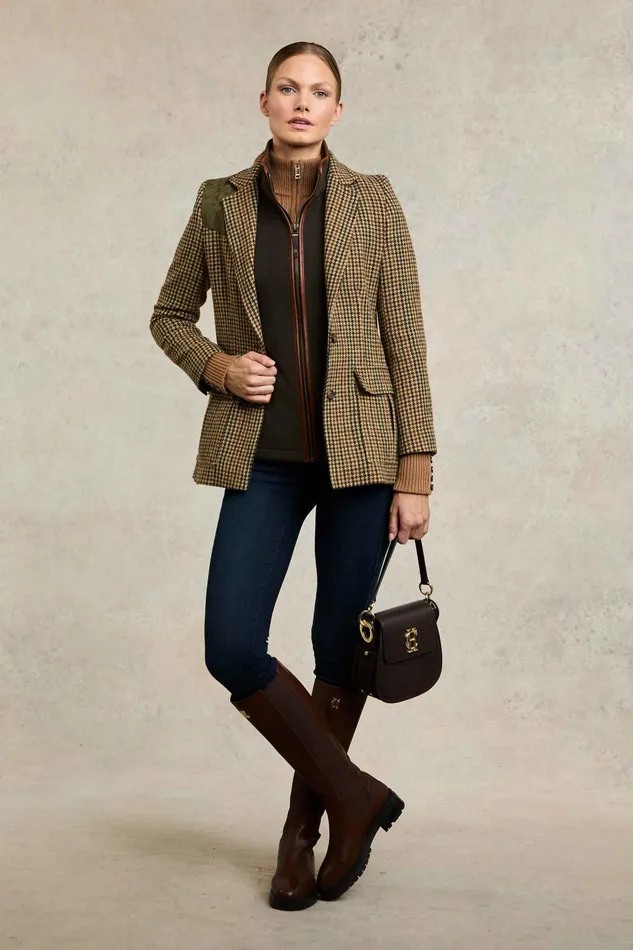 Holland Cooper Single Breasted Field Blazer Hailes Green Tweed Women Tailoring