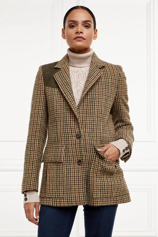 Holland Cooper Single Breasted Field Blazer Hailes Green Tweed Women Tailoring
