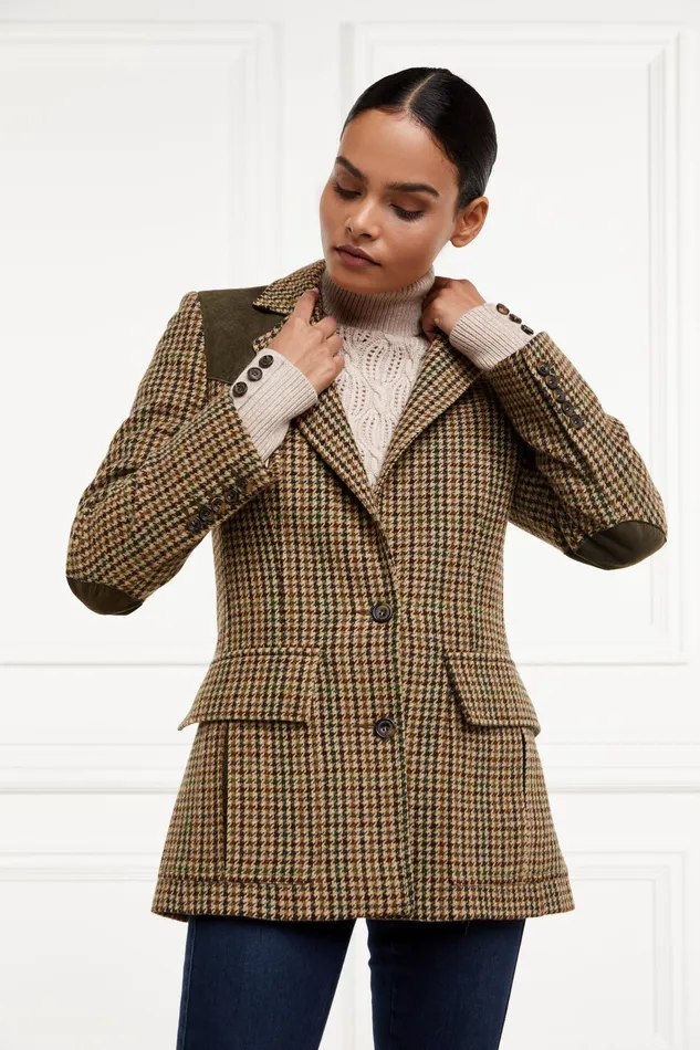 Holland Cooper Single Breasted Field Blazer Hailes Green Tweed Women Tailoring