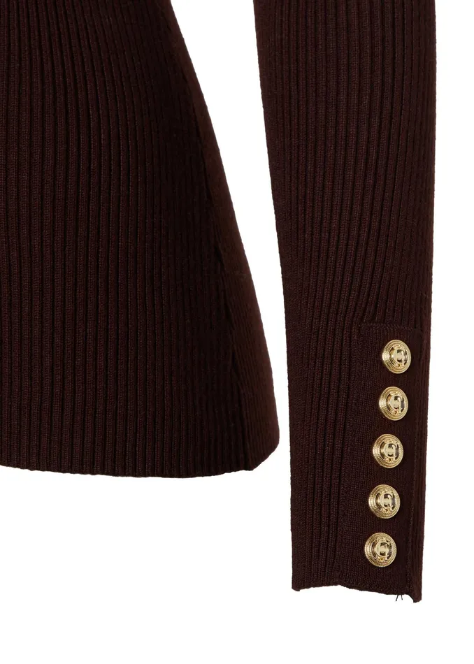 Holland Cooper VNeck Rib Top Chocolate Women Knitwear Holland Cooper VNeck Rib Top Chocolate Women Knitwear