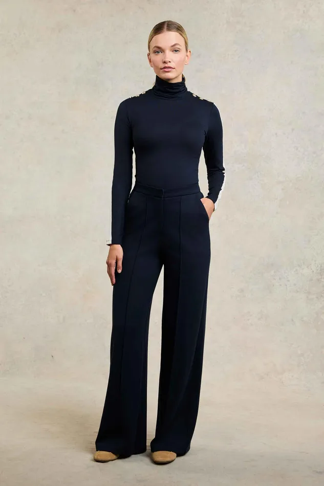 Holland Cooper Wide Leg Pant Navy Navy Women Trousers