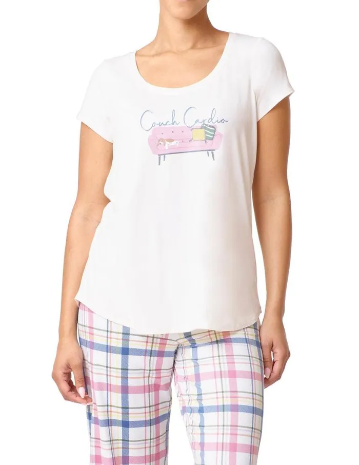 Hue Couch Cardio Scoop Neck PJ Tee Gardenia Women Plus Size