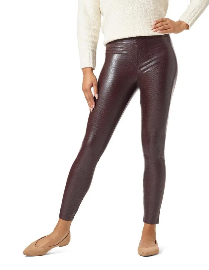 Hue Croco Leatherette High Rise Leggings Black Women Faux Leather and Suede